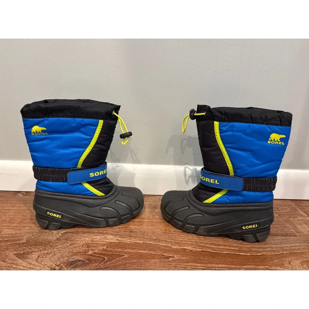 Sorel Flurry Kids Blue Black Waterproof Insulated Snow Boots NY1965-014 Size 1